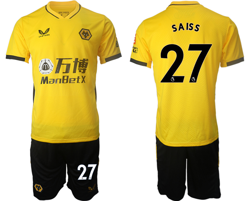 Men 2021-2022 Club Wolverhampton Wanderers home yellow #27 Soccer Jersey